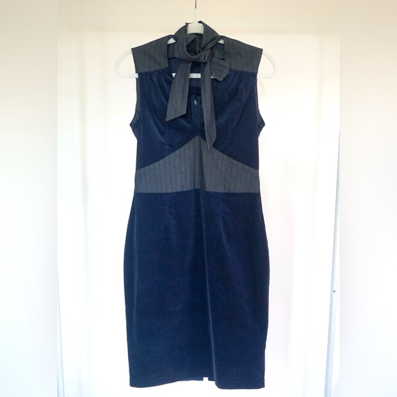 DAM ZELS Vintage Corduroy&Denim Mid Knee Dress - Navy Blue - Picture 7 of 8